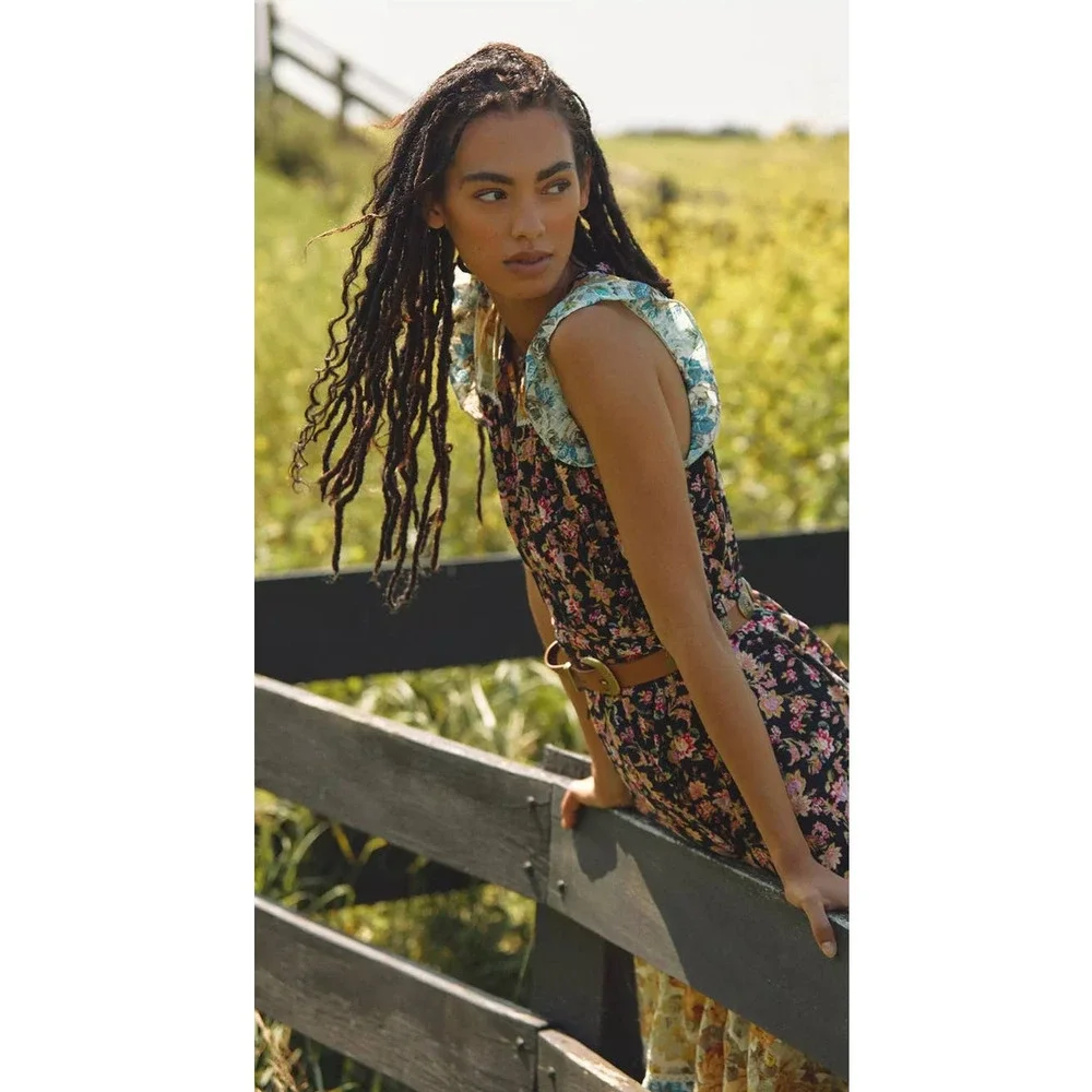 New Anthropologie Ruffled Boho Inspired Floral Midi Dress $170 XS - Picture 6 of 9